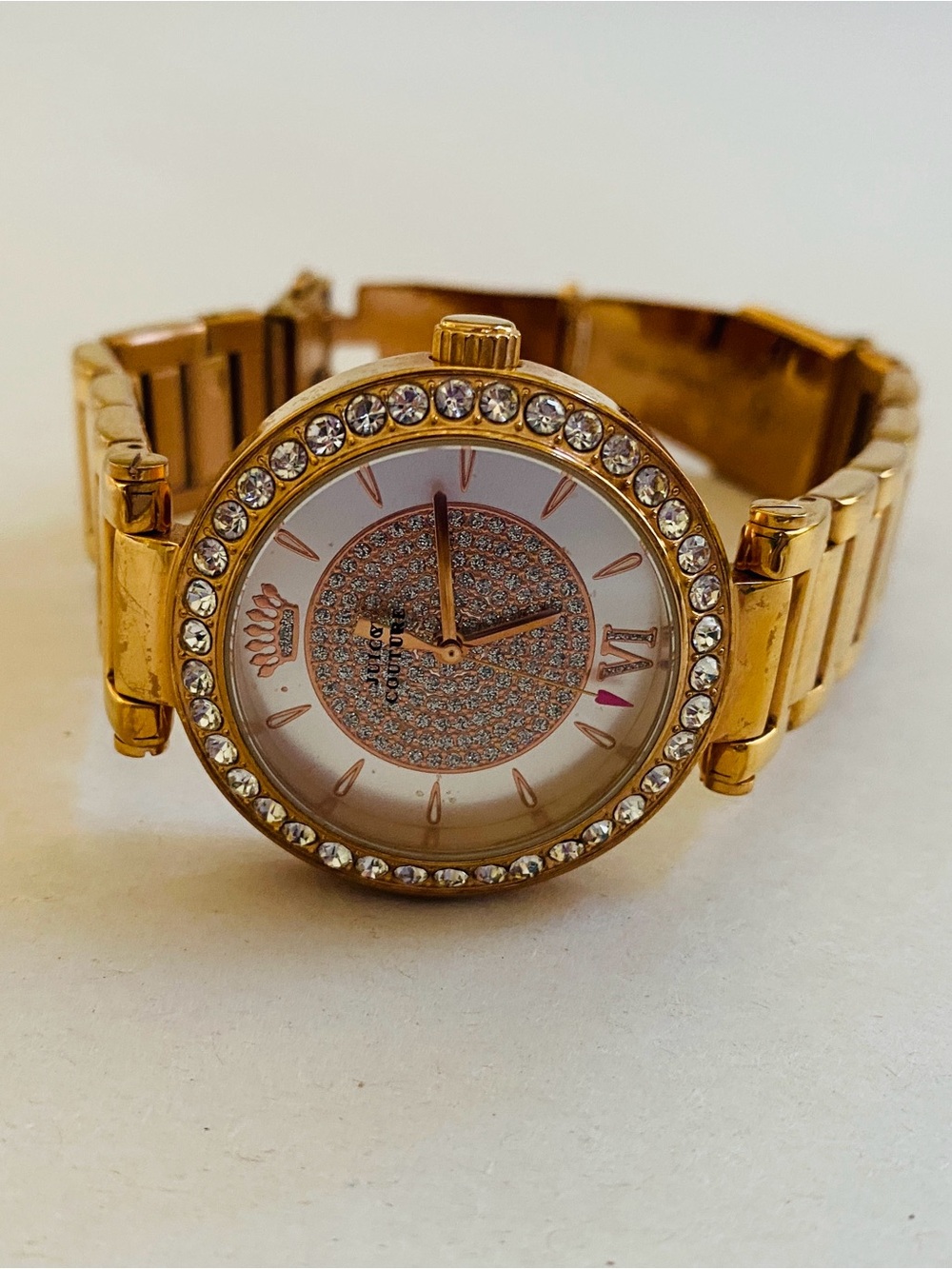 Juicy Couture Rose Gold Tone Crystal-Accented Bracelet Watch Stainless Steel